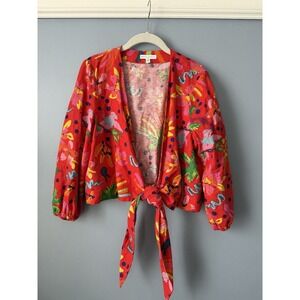 Maison‎ d'Amélie Paris Top Medium Linen Blend Colorful Tropical Balloon Sleeve